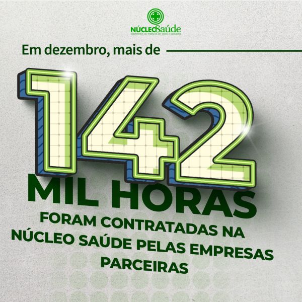 Mais de 142 mil horas foram contratadas na Núcleo Saúde em dezembro de 2022